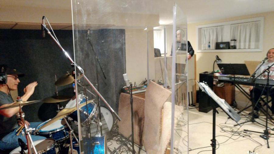 Sal recording with Band in studio